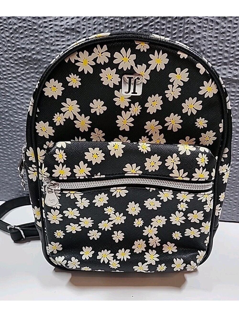 Justice mini backpack Black With Daisy, Approx 10x8, Zip Closure With Front Pock